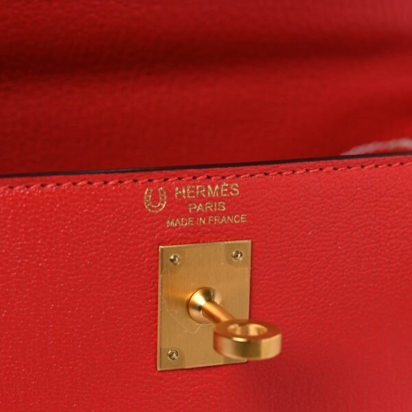 Chevre Chandra Bi-Color Horseshoe Kelly Sellier 25 Rouge De Coeur Etoupe
