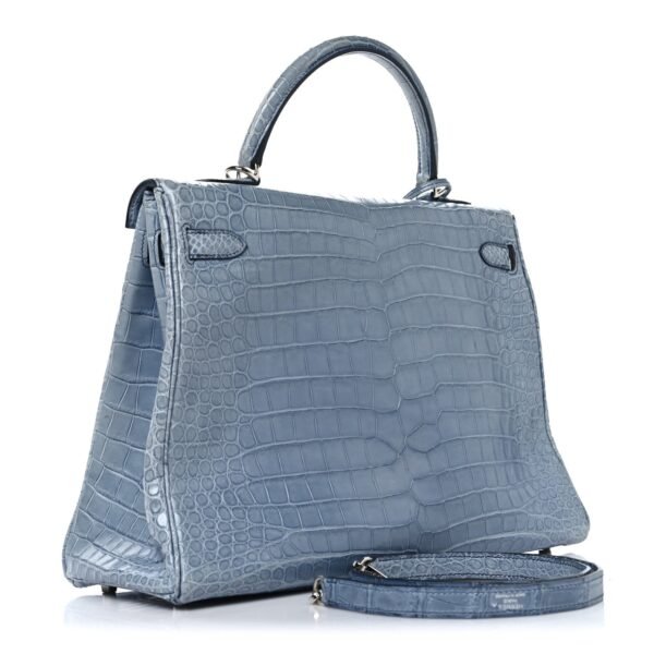Matte Porosus Crocodile Kelly 35 Bleu Brighton