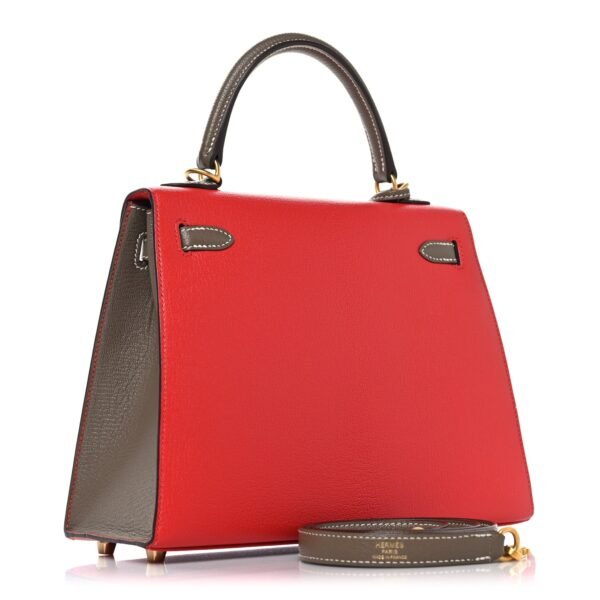 Chevre Chandra Bi-Color Horseshoe Kelly Sellier 25 Rouge De Coeur Etoupe