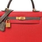 Chevre Chandra Bi-Color Horseshoe Kelly Sellier 25 Rouge De Coeur Etoupe